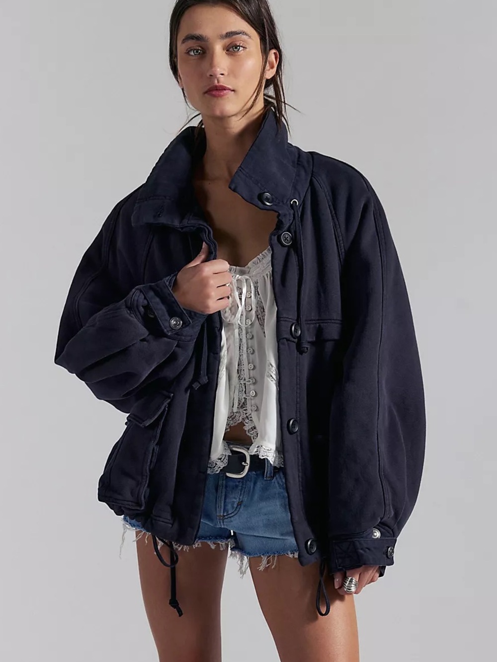 Free People Jojo Washed Oversized Funnel-Neck Jacket Size Medium